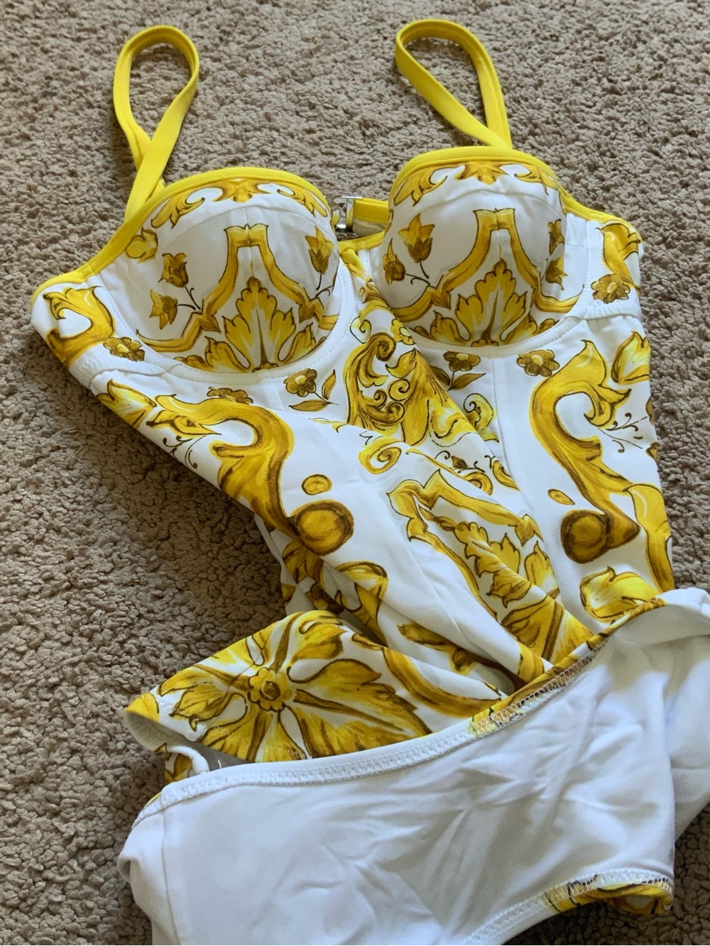 Dolce And Gabbana DG Gold Logo Majolica Printed Balconette One Piece Swim IT 1 - Picture 5 of 8